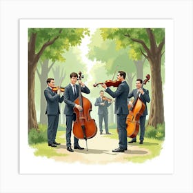 Romanian Musicians Playing In An English Park, Watercolor Depiction 1 Art Print