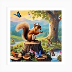 Squirrel In The Forest Art Print