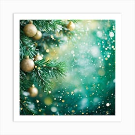 Abstract Concept Of Christmas Using Evergreen Branches As Main Subject Covered In Fine Glittering S (1) Art Print