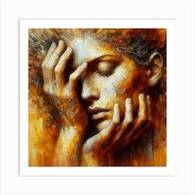 Golden Abstract Woman Portrait - Modern Wall Art Art Print