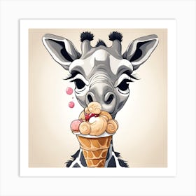 Giraffe Eating Ice Cream Art Print