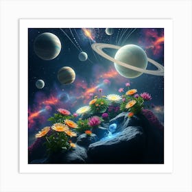 Cosmic Garden With Floating Planets Art Print