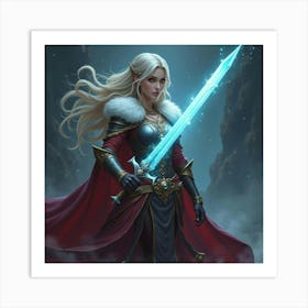 Fierce Warrior Queen Wielding A Glowing Enchanted Sword Art Print