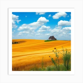 Field With House And Clouds Photo Art Print