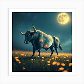 Bull In The Moonlight 18 Art Print