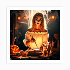 Halloween Girl Writing Art Print