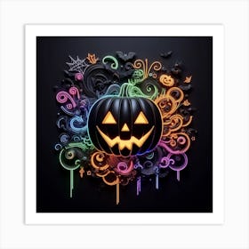 Colorful Neon Halloween Art Art Print