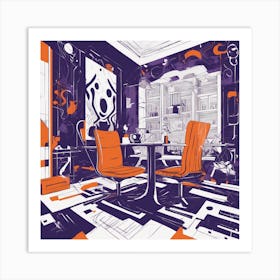 Drew Illustration Of Scream On Chair In Bright Colors, Vector Ilustracije, In The Style Of Dark Navy (2) Art Print