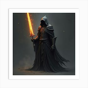 A Dark Figure Holding A Glowing Blade Of Energy 1 Art Print