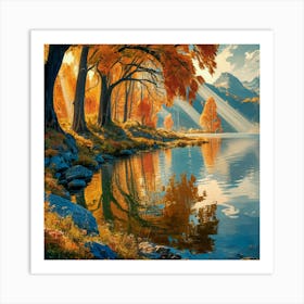 Autumn Trees By The Lake 1 Art Print