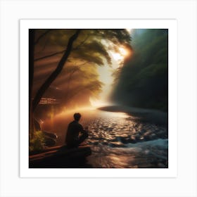 Man Sitting By A River 1 Art Print