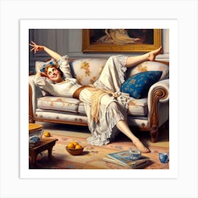 Woman Laying On A Couch Art Print