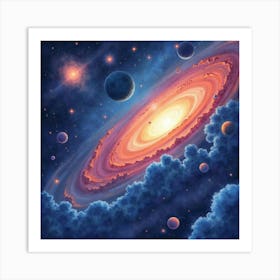 Watercolor Space Scene With Vibrant Cosmic Details 1 Art Print