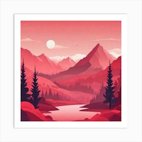 Misty mountains background in red tone 20 Art Print