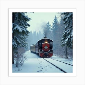 Charming Old Train Winding Through A Snowy Forest 1 Art Print