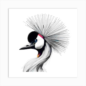 Crowned Crane Head Color Drawing - Wild Bird Artwork 138 Art Print