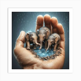 Elephants In The Rain 7 Art Print