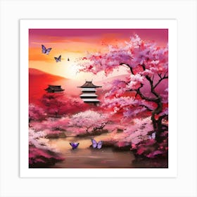 Cherry Blossoms At Sunset 1 Art Print