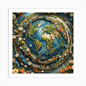 Earth With Flowers Art Print