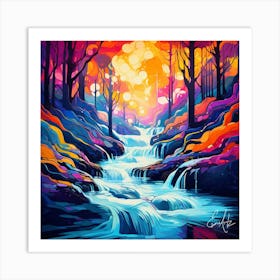 Colorful River Landscape Art Print