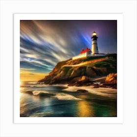 Lighthouse At Sunset 2 Art Print