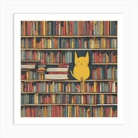 Cat In Bookshelf Art Print