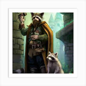 Wizard Dressed as Raccoon with Raccoon Art Print