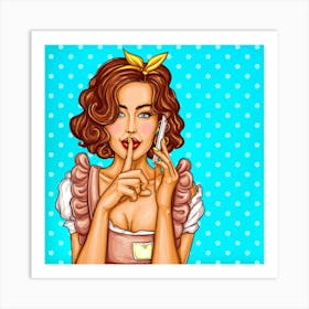 Pop Art Gossip Girl Talking on a Cellphone Art Print