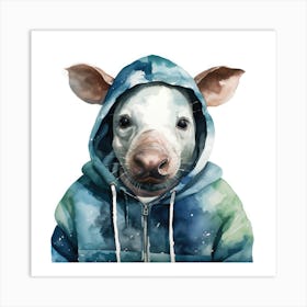 Watercolour Cartoon Tapir In A Hoodie 2 Art Print