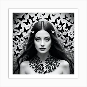 Black And White Butterfly Portrait 4 Art Print