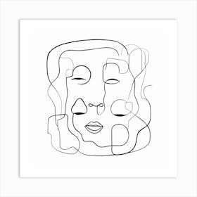 Abstract Faces Art, Black and white. White background 3 Art Print