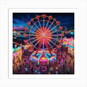 Amusement Park At Night Art Print