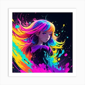 Girl With Colorful Hair Art Print