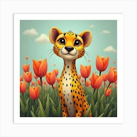 Cheetah With Blooming Tulips 1 Art Print