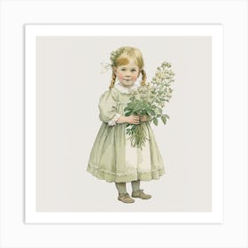 Little Girl Holding Flowers Art Print