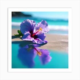 Blue Sea and Purple Hibiscus Flower in the Sun 1 Art Print