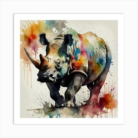 Rhino Watercolor Painting Art Print