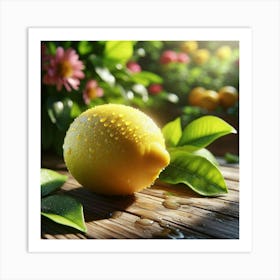 Lemon On A Wooden Table Art Print