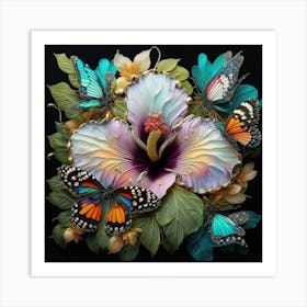 Hibiscus With Butterflies Art Print