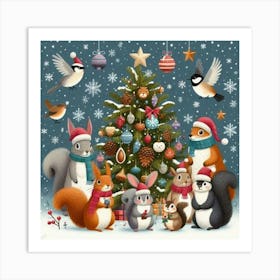 Christmas Squirrels Art Print