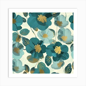 Teal Flowers Art Print