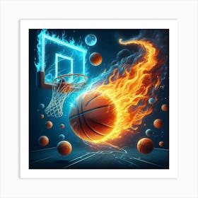 Basketball In Flames Art Print