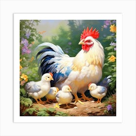 Rooster Family Art Print