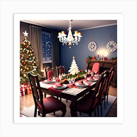 Decorated Christmas Table In Living Room (1) Art Print