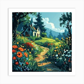 Cottage In The Garden, Design An Artwork Of A Bustling City Street In The Rain Art Print