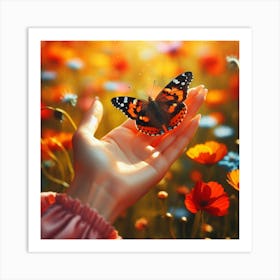 Butterfly on The Hand 1 Art Print