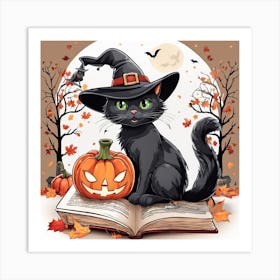 Cute Cat Halloween Pumpkin (55) Art Print