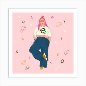 Girl With Pink Hair Art Print