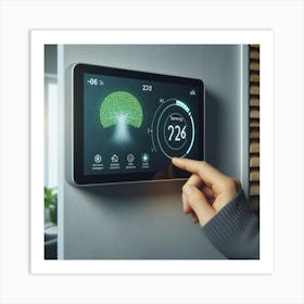 Woman Using A Smart Thermostat Art Print