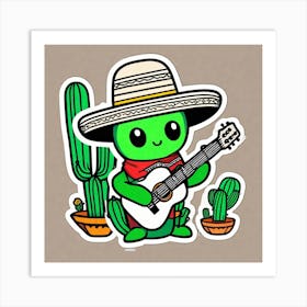 Cactus With Guitar 20 Art Print